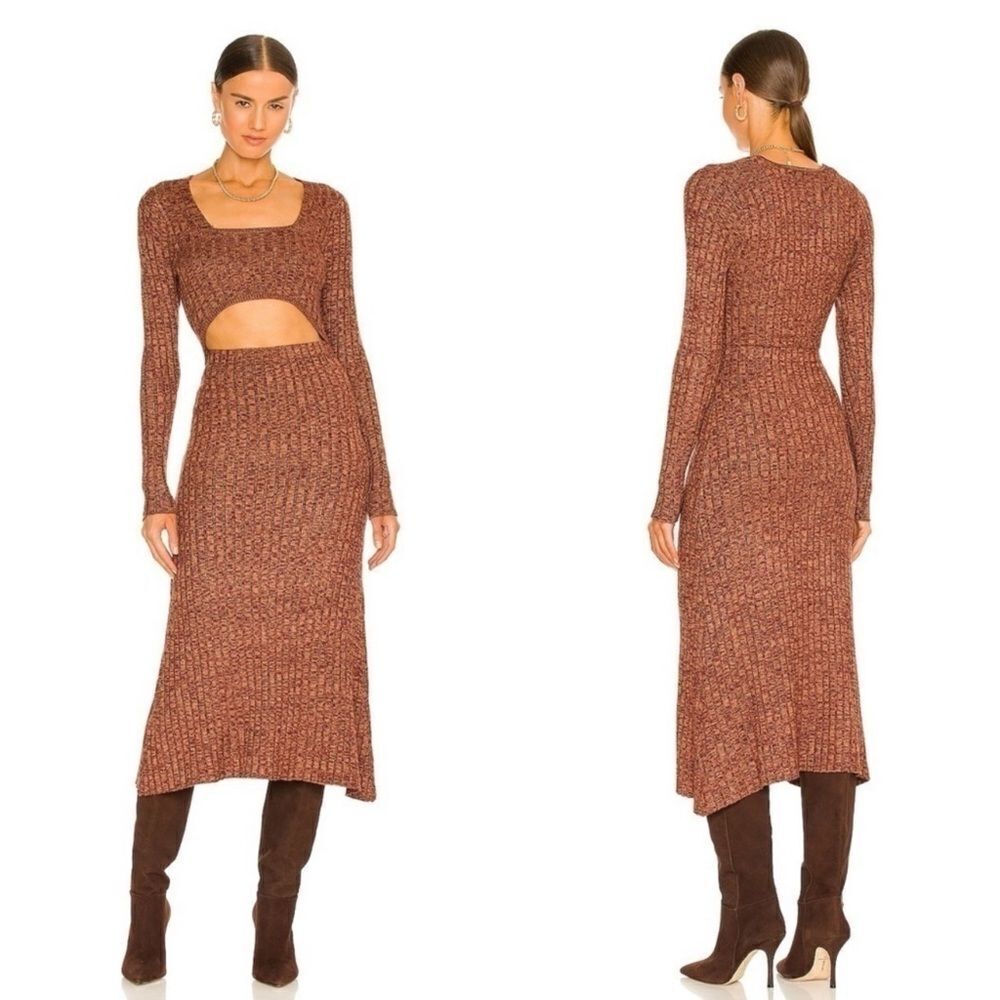NWOT AFRM Skye Long Sleeve Cutout Waist Knit Midi Dress in Marled Port Royale XL